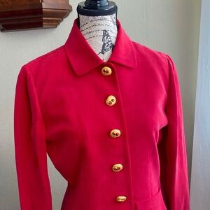 Dana Buchman Red Silk Jacket with Ladybug Buttons